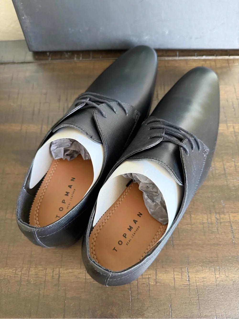 TOPMAN Black Leather Derby Shoes - Minimal Lace-Up Dress Oxfords
